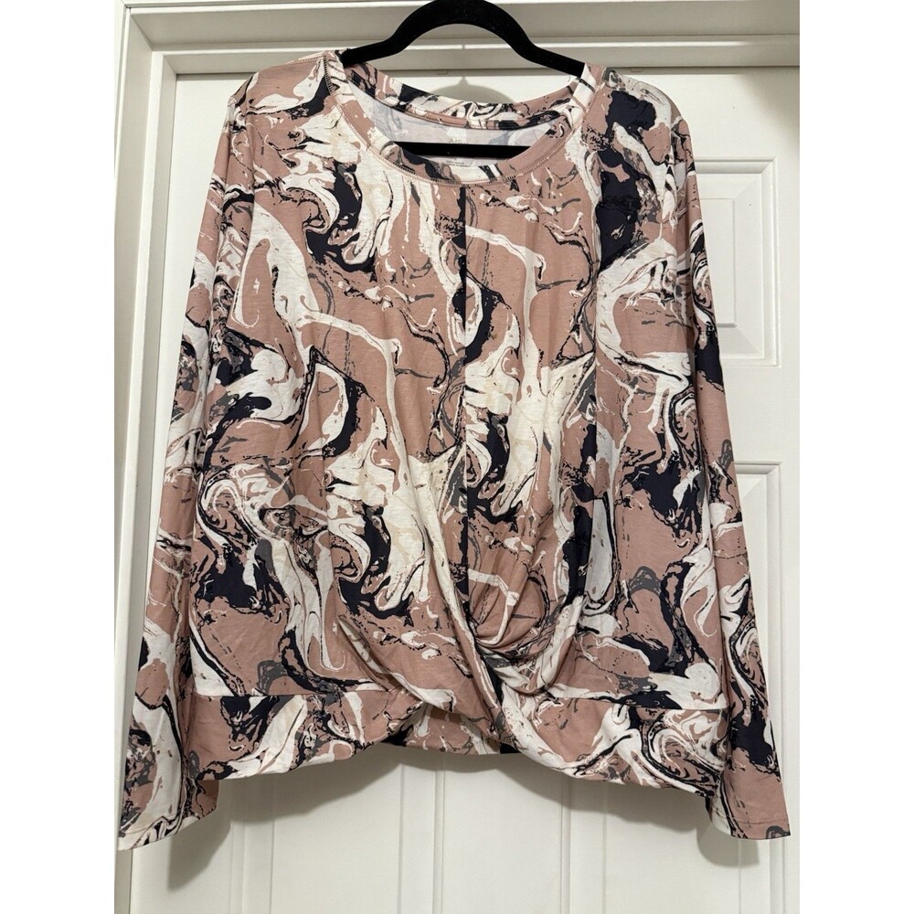 Live Well Womens Swirl Tie Dye Twist Front  Top XL Active Athleisure